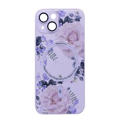 Capa Magnética com Desenho de Flores para Apple iPhone 15 Branco Capa Magnética com Desenho de Flores para Apple iPhone 15 Branco